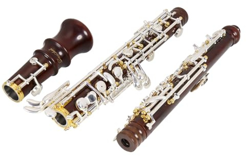 Oboe Professional – Clase de rendimiento con cuerpo de madera roja, mecanismo semiautomático dorado, tono C, incluye silbato, paño de limpieza, cepillo para oboe, papel en polvo, papel absorbente,