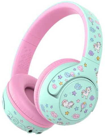 iClever BTH27 Toddler Headphones for 2+ Year Old-CPC Certified, 75/80dBA Safe Volume Limited, 74H Playtime, Bluetooth 5.4, BPA Free, Kids Bluetooth Headphones Aux Cord for Travel iPad, Green/Pink