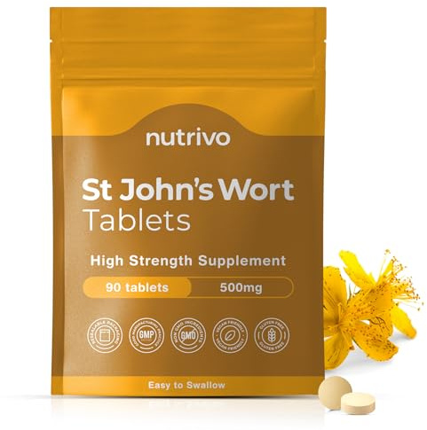 Nutrivo St Johns Wort 500mg - 90 Tablets | 3 Month's Supply | Vegan | UK Made