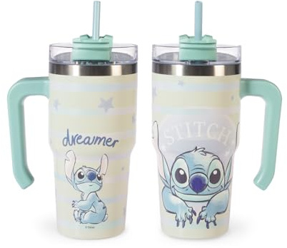 H&H Tazza Termica con Cannuccia Stitch Dreamer – Tumbler Termico 0,6L, in Acciaio Inox | Isolamento Termico Doppia Parete | Riutilizzabile, Antigoccia, Ideale per Scuola, Ufficio, Sport e Viaggi