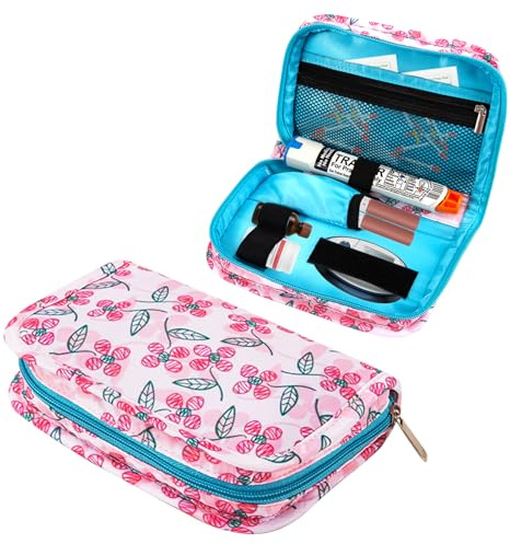 Bolsa De Transporte Para Glucómetros, Bolsa De Almacenamiento De ArtíCulos Diabéticos, Maleta De Artículos Diabéticos Para Guardar El Medidor Glucosa, Tiras Reactivas Y Otros Accesorios(Flores rosas)