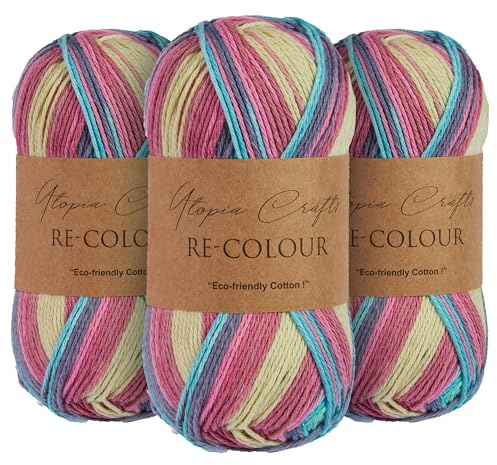 Utopia Crafts Re-Colour Ombre - Ovillo de lana para tejer y ganchillo, 3 unidades, 100 g (mezcla tropical)