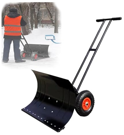 pala da neve Pala Da Neve A Spinta Manuale, Spazzaneve Manuale, Pala For Rimozione Neve In Acciaio Bipolare Con Ruote, Spingineve Rotolante, Maniglia Regolabile, Strumento For Rimozione Neve Invernale