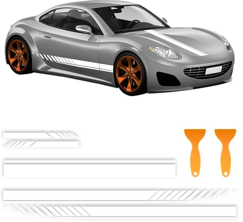 5Pcs Racing Car Stripe Decal Stickers,Car Hood Stripe Sticker with Scrapers | Racing Decal Stickers,Vinyl Hood, Side Skirt, Roof & Bumper Stripes Stickers for All Cars, Trucks, SUVs,Exterior Accessories