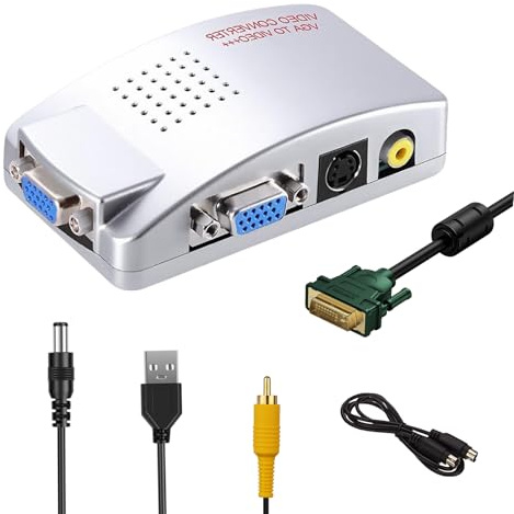 Convertitore da VGA a AV, Adattatore da VGA a RCA S-Video Component, Supporta PC, Laptop, TV, Videoregistratore, VHS, Proiettore, Include Cavo di Alimentazione | Facile Configurazione Plug-and-Play