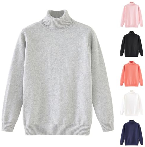 Pull thermique à col roulé pour garçons et filles - Pull à col montant pour enfants - Sweatshirt pullover - Pull en tricot côtelé pour l'automne et l'hiver - Pull chaud uni à manches longues - Chemise