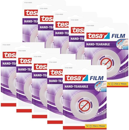 tesa film von Hand einreißbar, 25m x 19mm (Transparent, 25m x 19mm | 10er Pack)