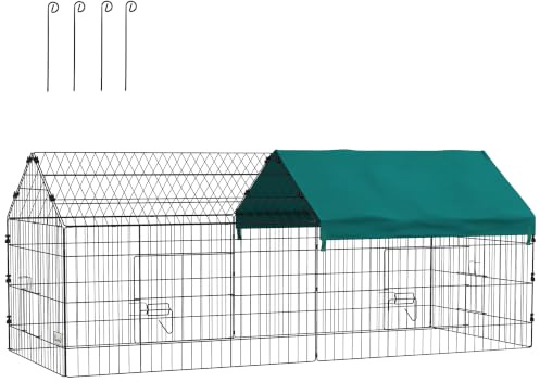 PawHut Parc Enclos Cage Lapin Extérieur 4 Portes 185 x 75 x 75 cm Vert