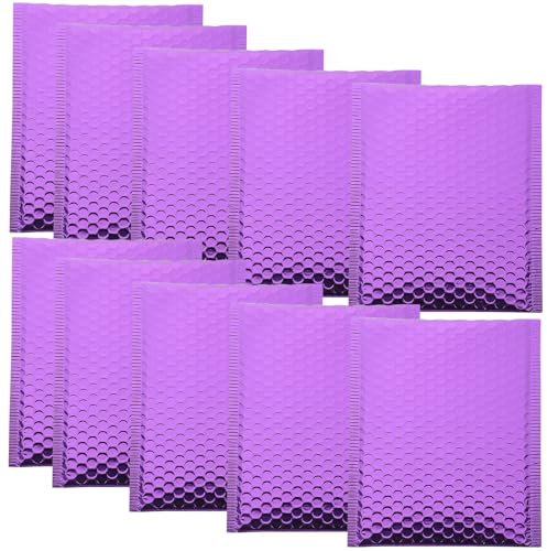 GLEAVI 10pcs Purple Aluminum Foil Bubble Mailer Envelopes 18x23cm Padded Self-Seal Shipping Bags Shockproof Packaging for Small Items