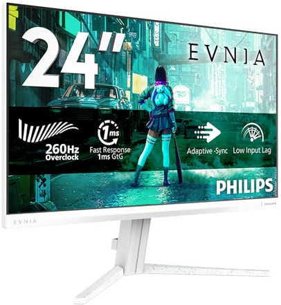 Philips Evnia 24M2N3201PL Gaming Monitor 24 Pulgadas 260Hz Panel Fast IPS, 1ms GtG, HDR10, G-Sync Compatible (1920x1080 HDMI 1x 2.0 DP 1x 1.4) Blanco
