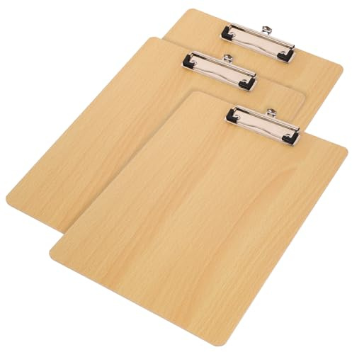 Artibetter 3 Pièces Planchette à Pince en Bois A4 pour École et Bureau, Clip Métallique Flexible et Résistant, Support pour Tableaux D'écriture et Dossiers de Documents