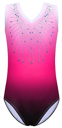 ZNYUNE Mädchen Farbverlauf Gymnastikanzug Ärmellos Kinder Gymnastik Trikot Klassisch 180 PinkRose 10A