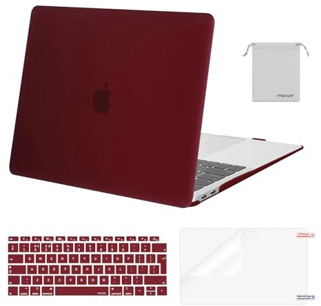 MOSISO Coque Compatible avec MacBook Air 13 Pouces M1 2021 2020 2019 2018 | Coque Rigide&Housse Clavier&Film D'écran&Sac de Rangement Pour MacBook Air 13,3 Pouces A2337 A2179 A1932,Marsala Rouge