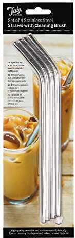 Tala Barware Reusable Stainless Steel Straws, Set of 4 Metal Straws with Cleaning Brush, Eco-Friendly, Plastic-Free, Ideal for Smoothies, Milkshakes, Cocktails and Hot Drinks