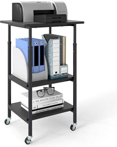 COSTWAY 2/3-Tier Mobile Printer Stand with Wheels, Rolling Desk Organizer Storage Shelf Printer Table Desktop Stand, Home Office Under Desk Cart Unit for Fax Machine (49 x 40 x 77cm, Black)