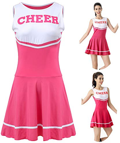 ThreeH High School Girls Musical Uniforme Disfraz de Animadora Traje Talla única Sin Pom-Pom,Rose