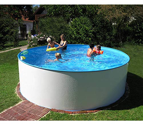 Stahlwandpool Set rund Brasilia 300x120 cm, Stahl 0,6 mm weiß, Folie 0,6 mm blau, Einhängebiese