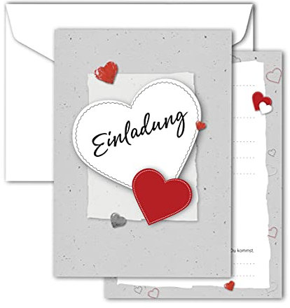 RotfuchsDesign – Einladung mit Herz, 12 Einladungskarten, Geburtstag, Party, Abschied, Jubiläum, Erwachsene, Frau, Mädchen, zum Ausfüllen, mit Umschlägen, modernes Design, DIN A6