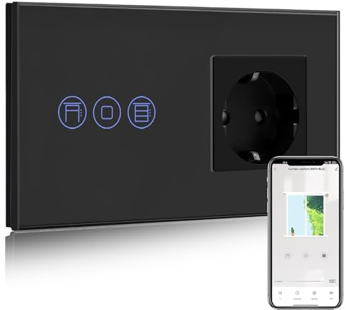 BSEED Smart Alexa Rullgardinsswitch Med Uttag - WIFI-Kompatibel Med Alexa, Google Home - Smart Persiennbrytare, Schuko-Uttag Svart (Nollledare Krävs)