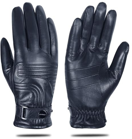 FIORETTO Men’s Winter Driving Gloves – Chrome-Free Sheepskin Leather Gloves with Cashmere Lining, Warm & Touchscreen Compatible Navy Blue Small