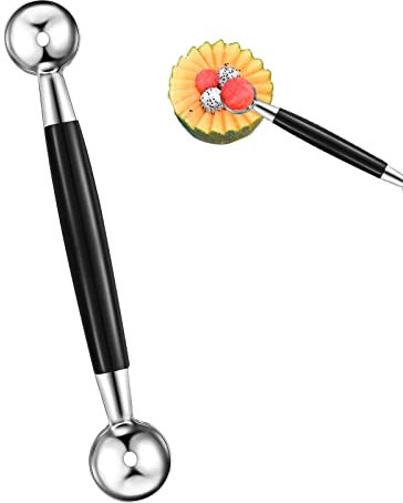 1 PC Double Sided Melon Baller, Round Melon Balls Fruit Baller Scoop Melon Baller Scoop Stainless Steel Melon Baller Melon Scoop Double Scoop Ice Cream Cone Double Dessert Scoop for Fruit Ice Cream