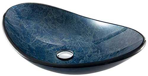 ZTGL Lavabo Ovale en Verre, Vasque à Poser Salle de Bain, Cuisine, WC D'invités, Moderne Design Bleu Lavabo Vasque, 540x360x160 mm