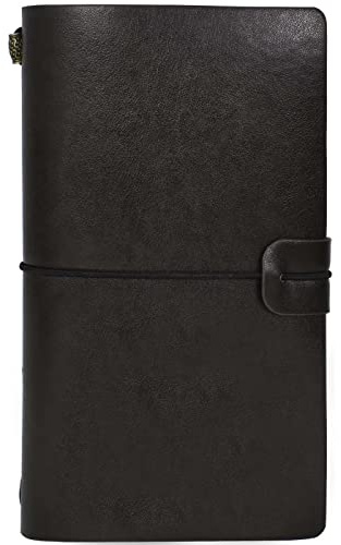 Cuaderno de Cuero Rellenable, Diario de Escritura A6, Diario de Cuero, Cuaderno de Viaje, Libreta con Correa de Cierre Bloc de Notas de Piel, Diario de Viaje para Escuela Oficina Diario (Negro)