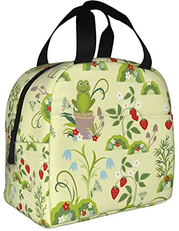 XVBCDFG Bolsas de almuerzo con estampado de ranas y bayas para hombres y mujeres, fiambreras, reutilizables, aisladas, pequeñas, para el almuerzo