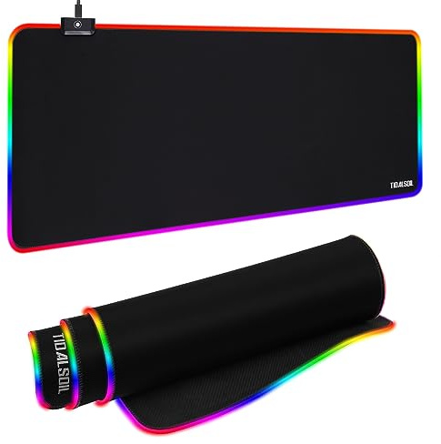 TIDALSOIL RGB Gaming Mouse Pad, 31.5x11.8 in Extended LED Desk Mat, Black