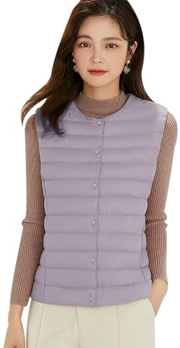 Doudoune Legere sans Manches Femme Gilet Duvet sans Manche Femme Veste Doudoune Légère Fine sans Manche Femme Gilet Matelassé sans Manches Femme Blouson Rembourré Manteau sans Manche Femme Violet L