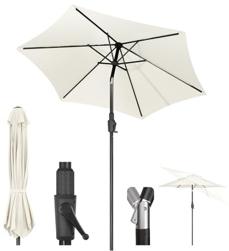 Sekey 220 cm Sonnenschirm mit Kurbel und Auto Kippen,Marktschirm für Terrasse,Balkon & Garten,Windfest Stabil UPF 50+