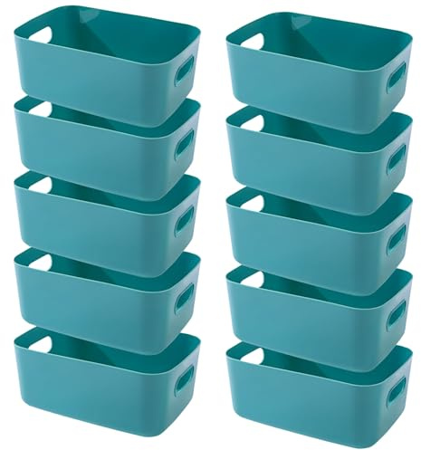 EURXLQ Cestini Portaoggetti Plastica Scatole Organizer con Manici,Contenitori per Armadio,Contenitore Plastica,Organizer Portaoggetti per Cucina Bagno Cosmetici (Verde, 25×17×10cm/10 Pack)