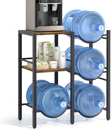 Bikoney 5 Galones Soporte Dispensador de Agua, Soporte para Botellas de Agua con Estantes de Almacenamiento de 2 Niveles, Soporte para Jarras de Agua de 5 Galones para Casa/Oficina/Garaje Organizador