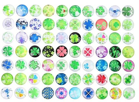 Bkemkri 100 Stück Vierblättriges Kleeblatt Bunte Glassteine, 8mm Vierblättriges Kleeblatt Flatback Glascabochons, Glücksklee Glückssteine Muggelsteine Bunt für DIY Handwerkliche, Schmuckherstellung