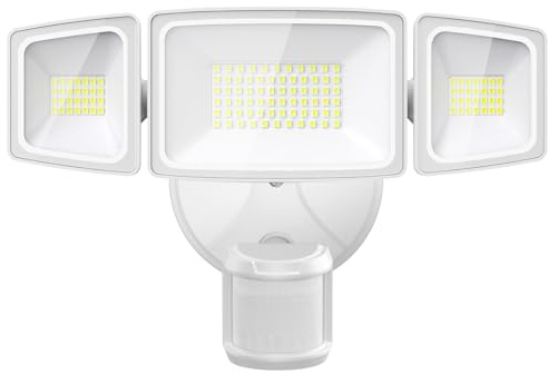 Onforu 55W 5000 LM Projecteur LED Détecteur de Movement, IP65 Etanche Spot Lampe 3 Tête, 6500K Blanc Froid Éclairage de Sécurité Extérieur PIR pour Jardin, Cour, Entrée, Terrace