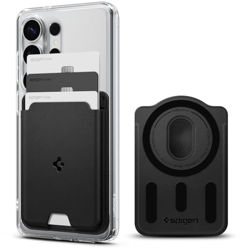 Spigen Valentinus MagFit plånbok för 3 kort till Samsung Galaxy-serien | Vegansk MagSafe-korthållare i läder för magnetiska skal till Samsung Galaxy S26/S25/S24-serien - Svart