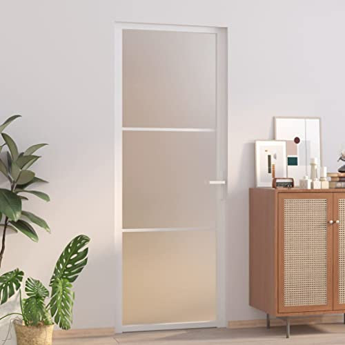 IKAYAA Puerta Interior de Vidrio EGS y Aluminio, Puerta de Cristal con Maneta Puerta, Puerta Interior Moderna, Sólido y Seguro, Blanco Mate 76 x 201,5 cm