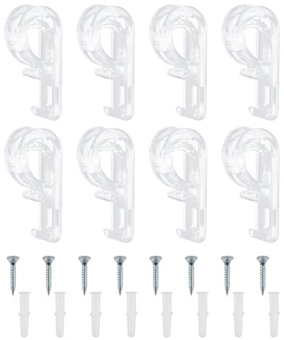 8 Sets Roman Blind P Clip, Plastic Clear Roman Roller Blind Chain Cord P Clips Hooks Child Safety Roller Clips with 8 Screws and 8 Plastic Pillars for Window Shades Bead Chains Loop Cords