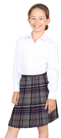 Hiffy Girls Tartan Box Pleated School Uniform Skirt, Multiple Colours, Ages 2-13 Years (UK, Age, 9 Years, 10 Years, Purple/Grey Tartan)