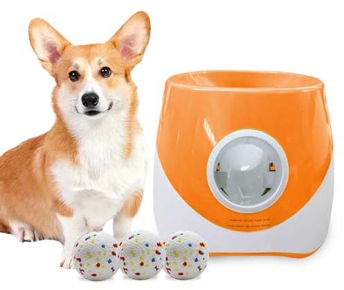 Gziztx Automatic Dog Ball Launcher, Interactive Ball Thrower for Small & Medium Dogs, 3 Adjustable Distance 19-45FT, Dog Toy Ball Throwing Machine with 3 Tennis Balls for Indoor/Outdoor