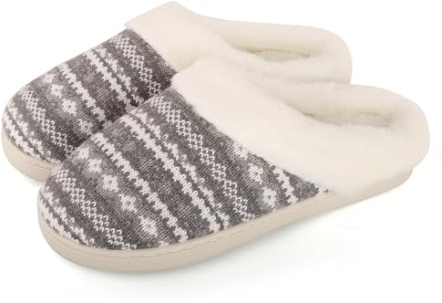 MIEHUIAI Zapatillas de Estar por Casa Mujer Invierno Pantuflas Peluche Cálido Espuma de Memoria Confort Pantuflas Antideslizante Interior Exterior(38/39 EU,Gris)