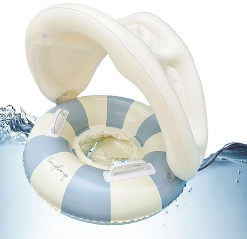 Baby Swimming Float, Babies Swimming Ring, Baby Pool Float With Canopy, Inflatable Sun Protection Swim Ring Foldable Floating Safety Seat For Kids Boys Girls