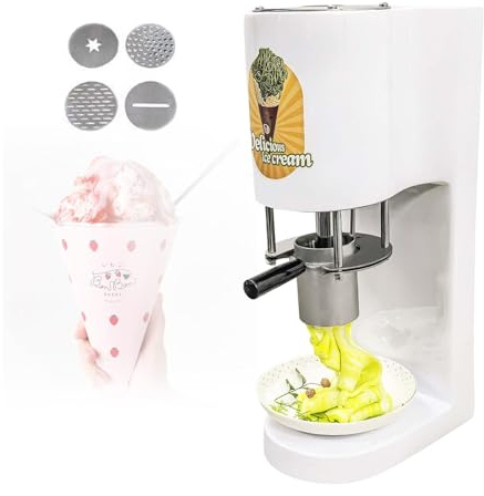 Lissontine Macchina Gelato Italiana E Gelato Soft, Macchina per Gelato Spaghetti 30 L/H, con 4 Stampi, Ideale per Gelaterie E Bar White