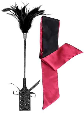 Feather Tickler Satin Blindfold Mask Perfect for Cosplay Role Play Adult French Crop Feather Toy Kit