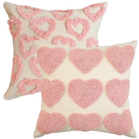 Artoid Mode Juego de 2 fundas de cojín de piel sintética suave con forma de corazón, color rosa, 45 x 45 cm, jacquard, terciopelo, funda de cojín decorativa