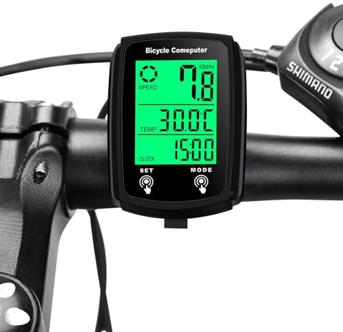 JZK - Computer da bicicletta cablato con retroilluminazione LCD, 19 funzioni. Tachimetro impermeabile per bicicletta, contachilometri con cavo per MTB e mountain bike. Accessorio per bicicletta