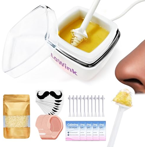 LAWINK Cire Nez Epilation Nez Epilation Nez Cire Oreille Homme pour 15 à 20 utilisations Chauffage rapide Température constante USB avec 100g wax 10 patchs pour moustache