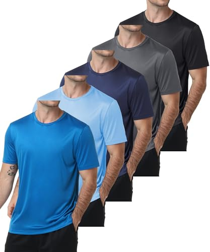 ZITY Rashguard Lot de 5 t-shirts UV à manches courtes pour homme UPF 50+ Séchage rapide Respirant T-shirt d'entraînement T-shirt de course