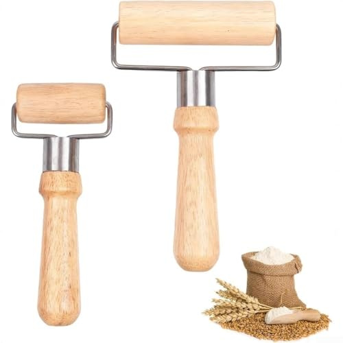PureBowlic trä kavel set liten medium för pizza kaka deg bakning naturlig icke-trä gaffel verktyg kompakt förvaring lätt att rengöra gul 17 x 10 x 3 cm