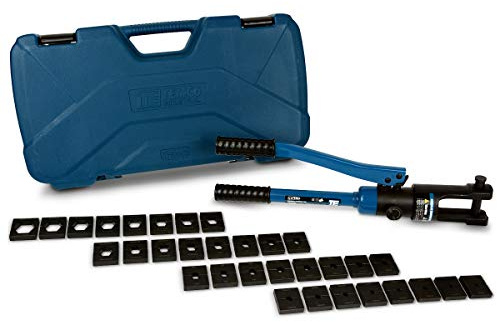 TEMCo Industrial Hydraulic Cable Lug Crimper TH0005 V2.0 (11 US TON) 10 AWG to 600 MCM Electrical Terminal Cable Wire Tool Kit with 32 Die Sets